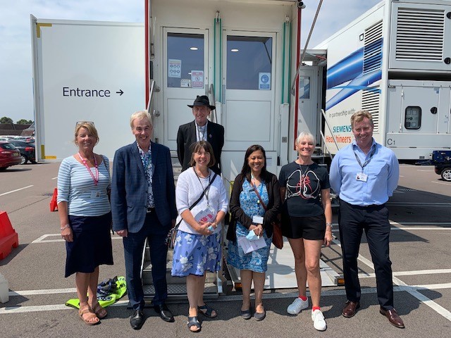 Southend lung health check team standing outside the lung health mobile unit.